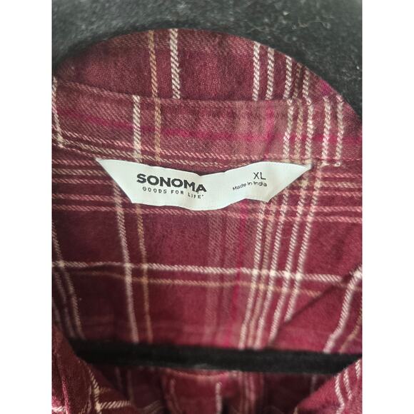 Sonoma Burgundy Plaid Flannel Shirt XL Cotton Fall Layering Essential Grunge - Picture 2 of 7